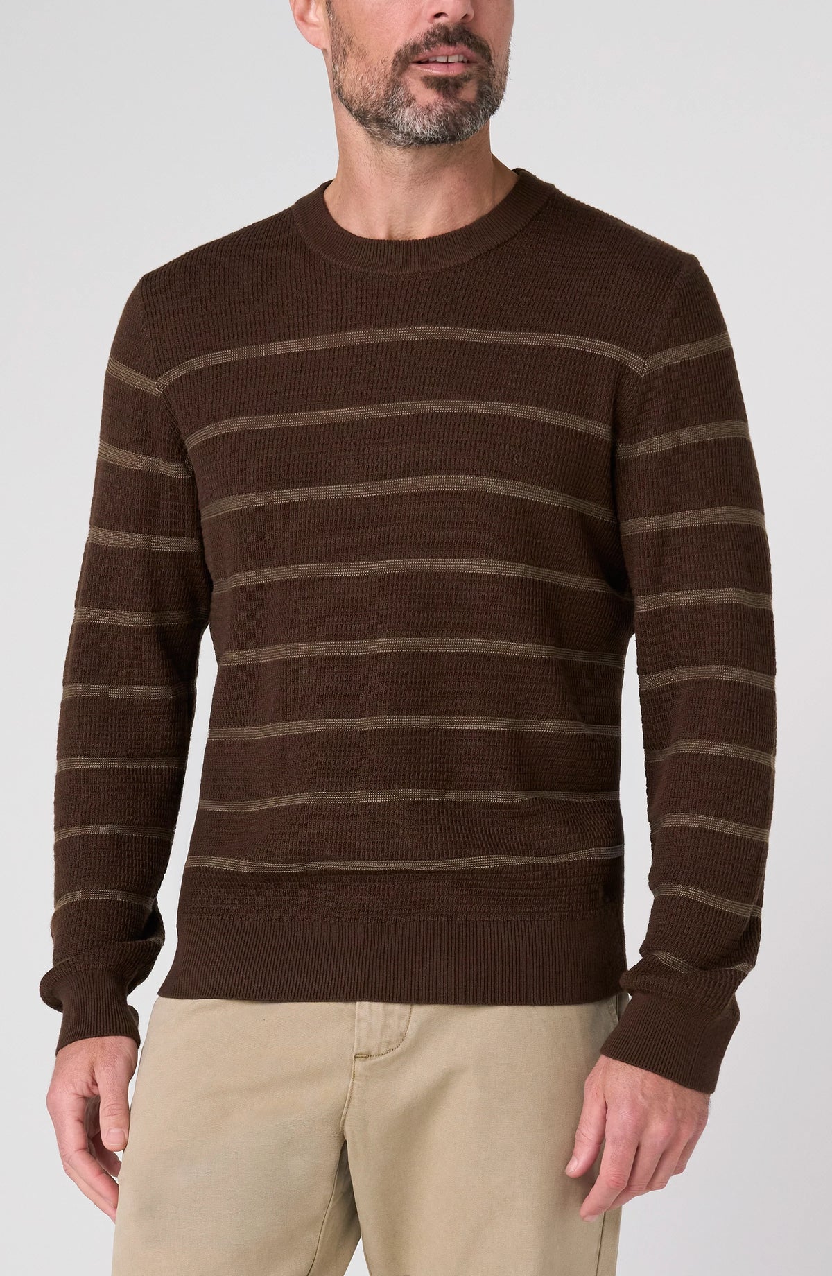 Striped Crew Neck Sweater - Brown & Dark Wheat