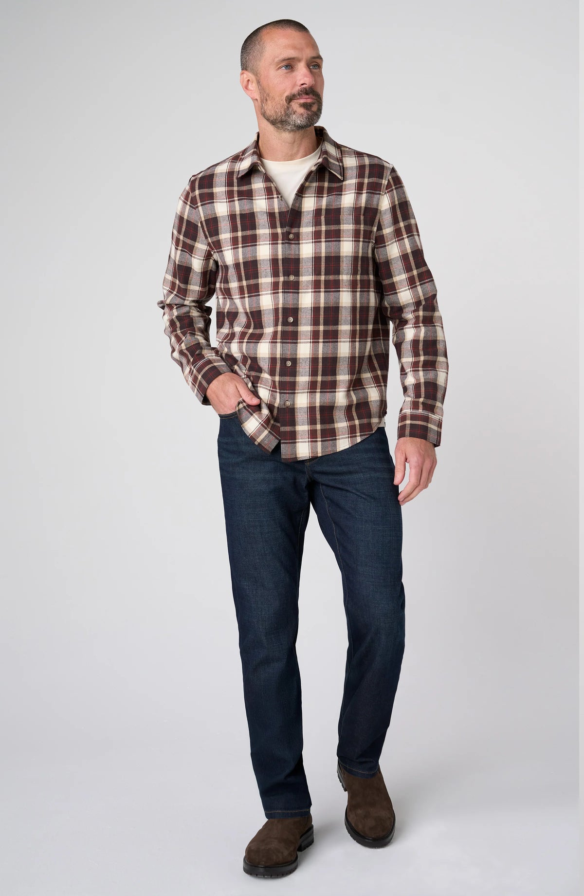 Long-Sleeve Button-Up Shirt - Ecru Multi