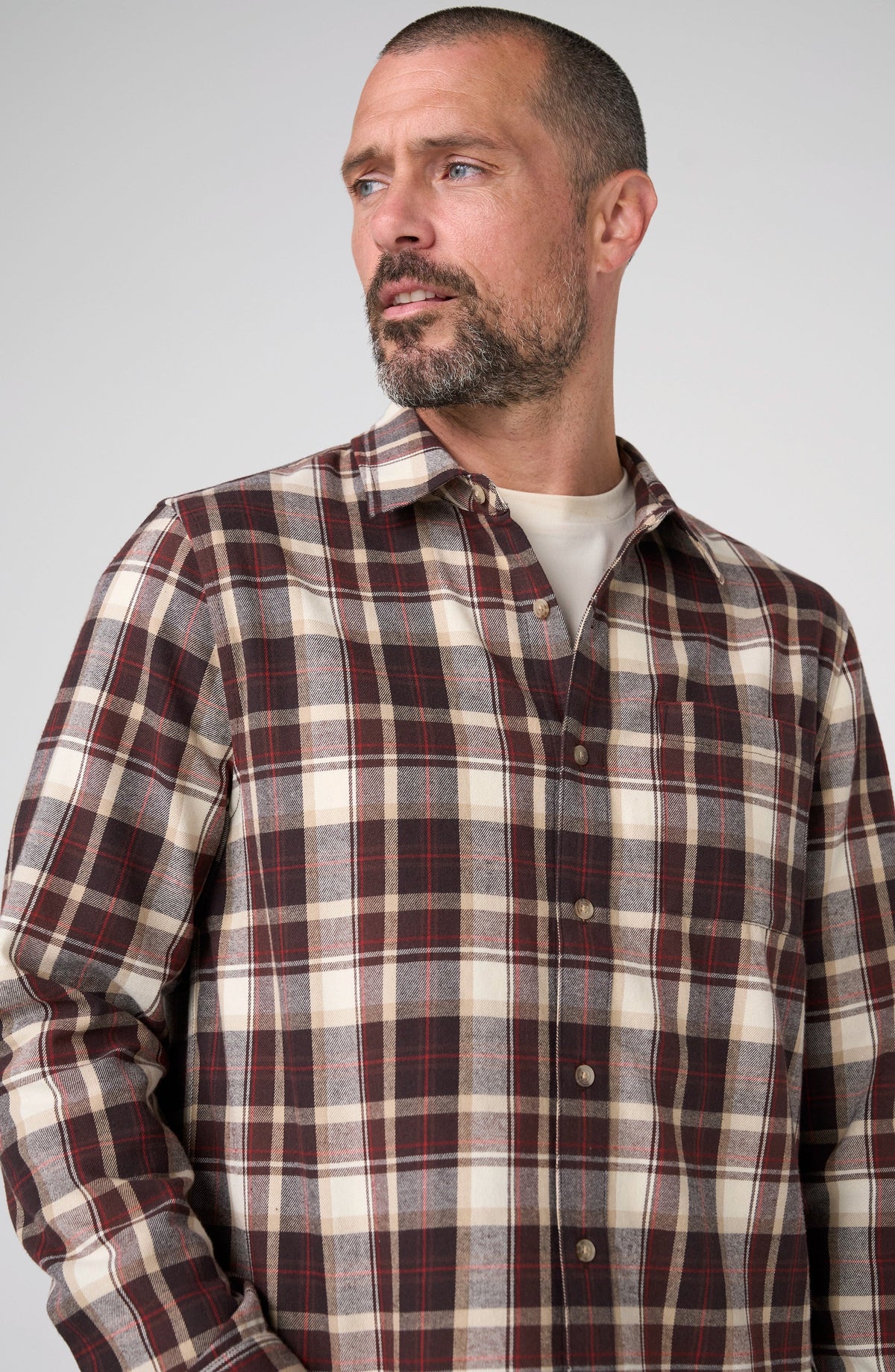 Long-Sleeve Button-Up Shirt - Ecru Multi