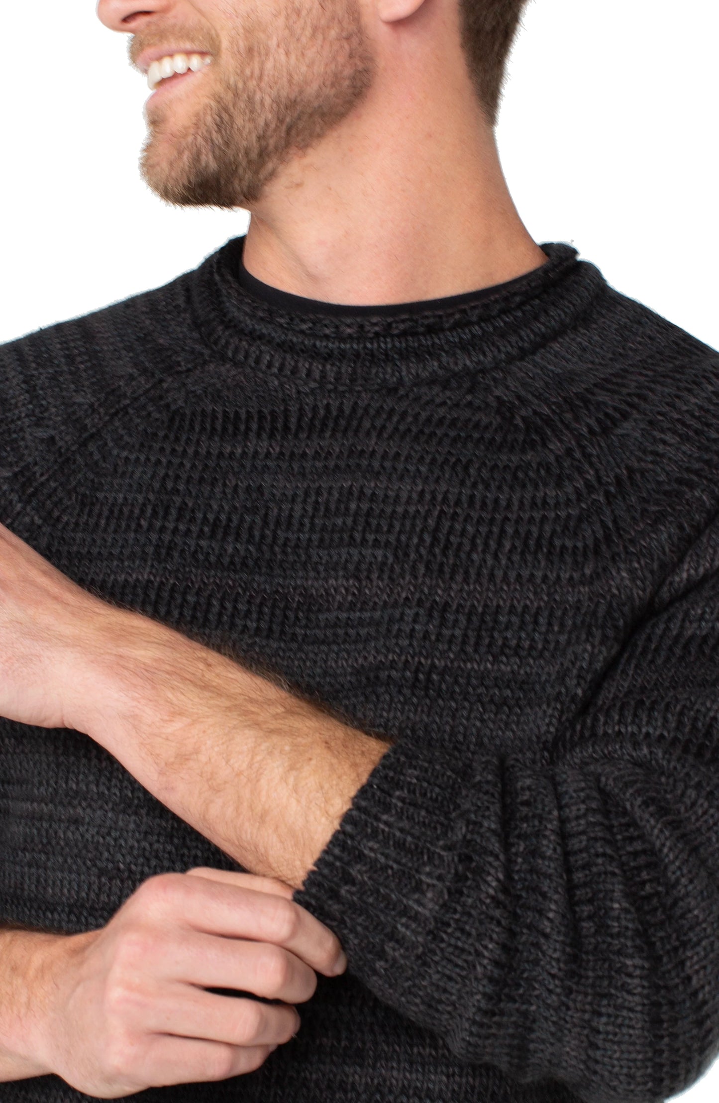Roll Neck Raglan Sweater - Black/Grey