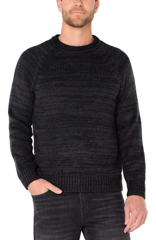 Roll Neck Raglan Sweater - Black/Grey