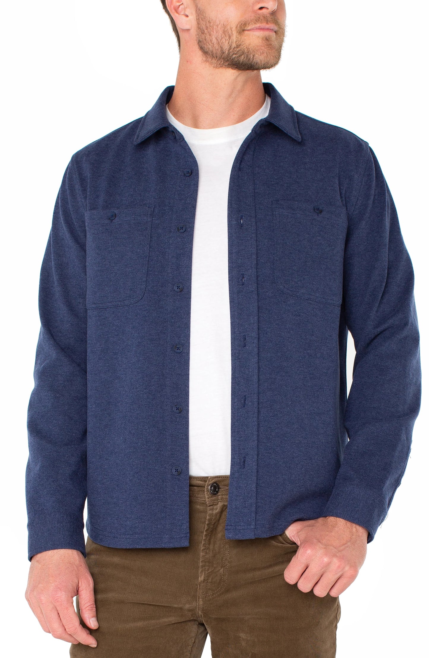 Knit Button Up Long Sleeve Shirt - Midnight Blue