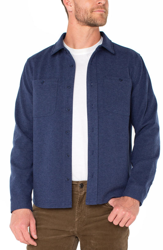 Knit Button Up Long Sleeve Shirt - Midnight Blue