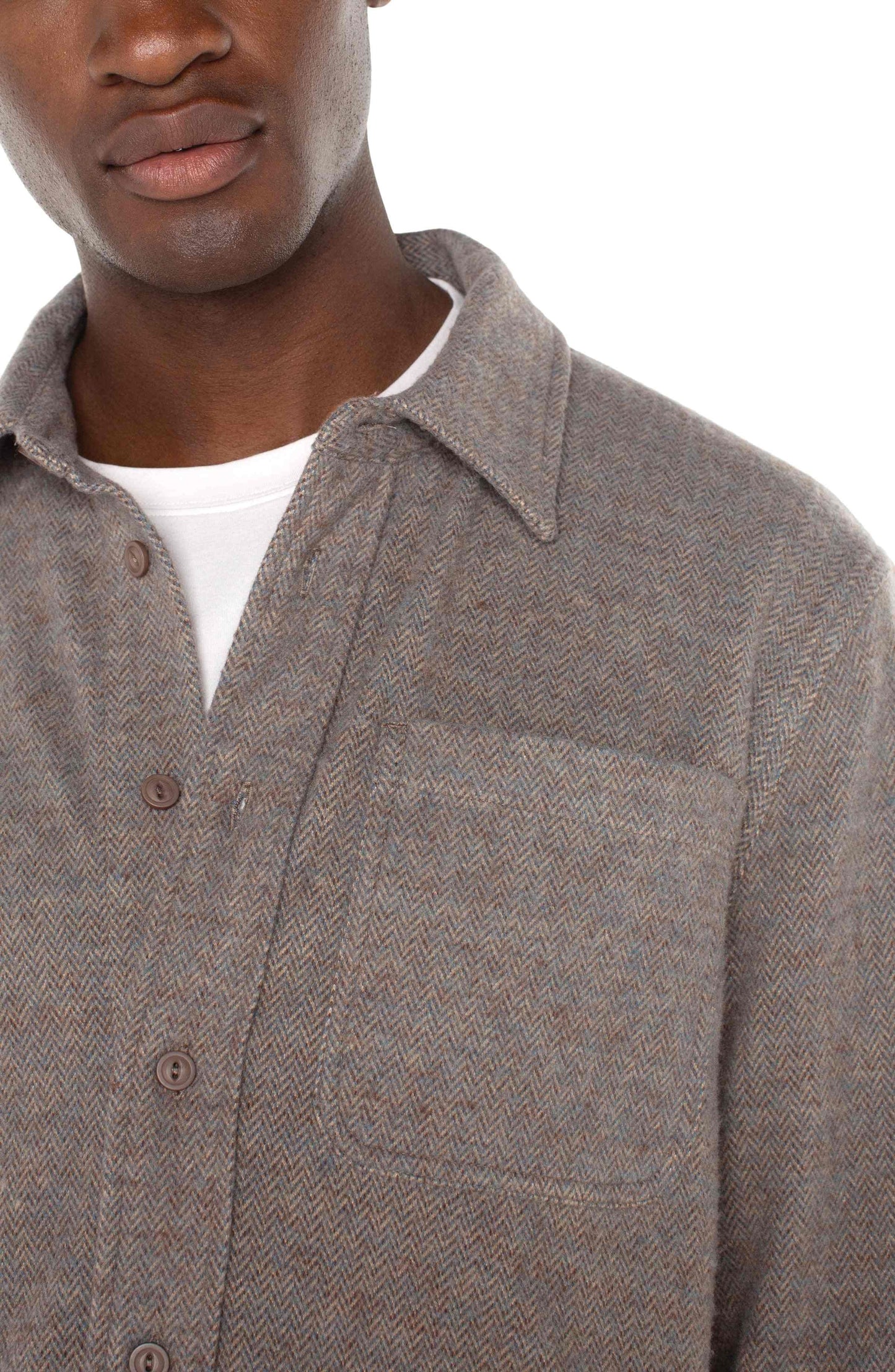 Button-Up Long Sleeve Shirt - Taupe/Blue