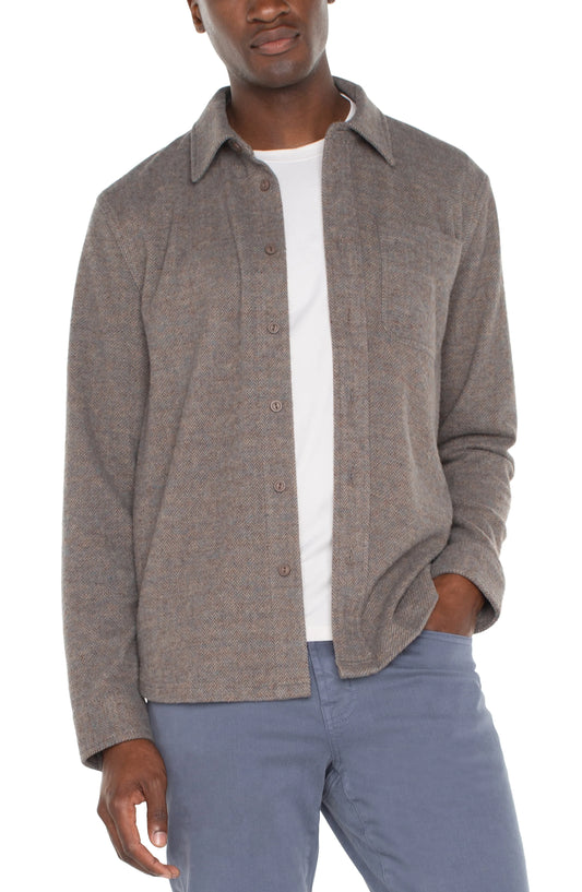 Button-Up Long Sleeve Shirt - Taupe/Blue