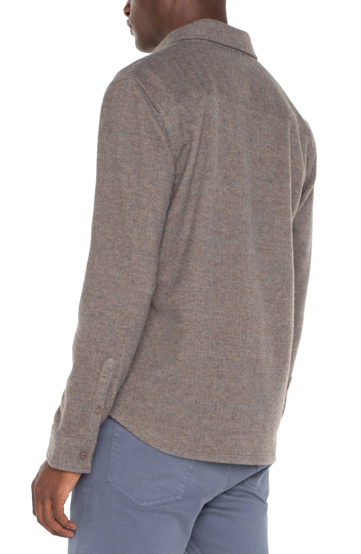 Button-Up Long Sleeve Shirt - Taupe/Blue