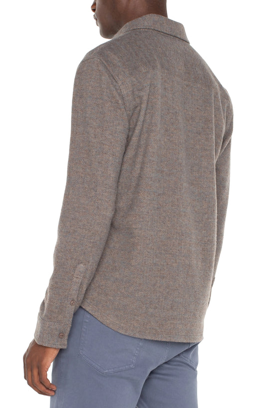 Button-Up Long Sleeve Shirt - Taupe/Blue