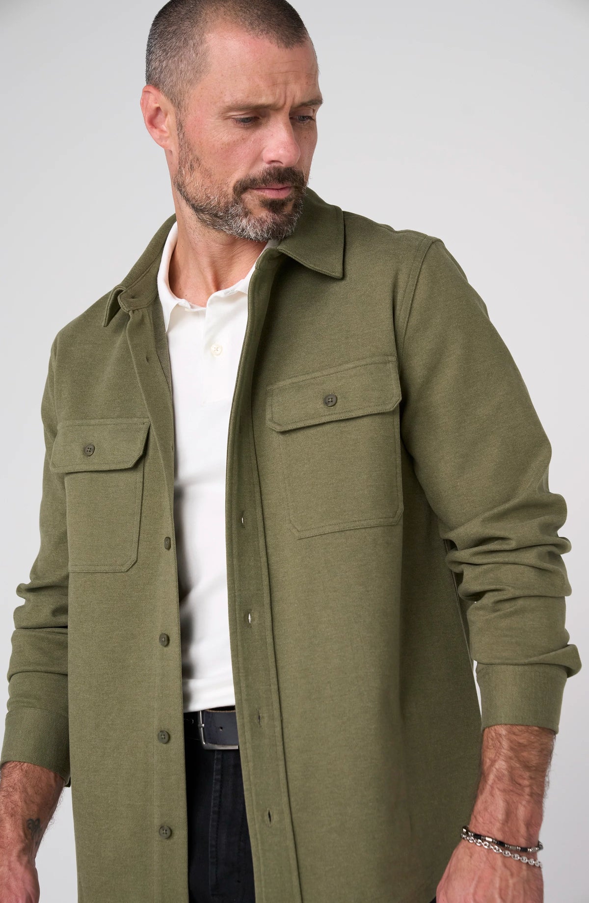 Long-Sleeve Knit Flap-Pocket Shirt – Winter Moss