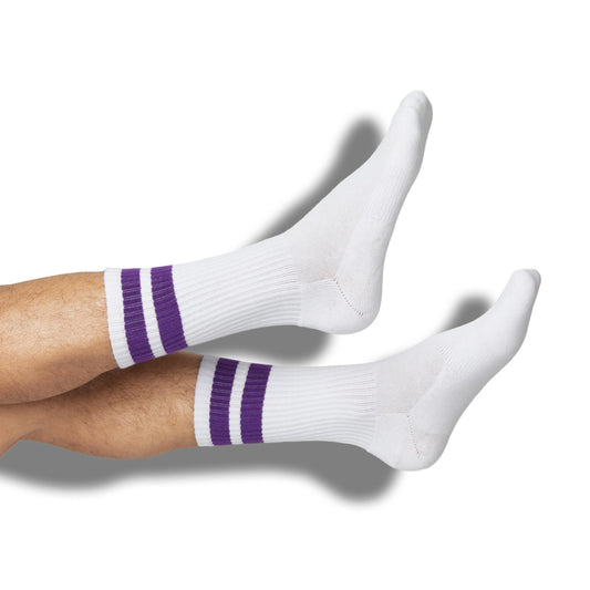 Retro Casual Crew Socks - Purple/White