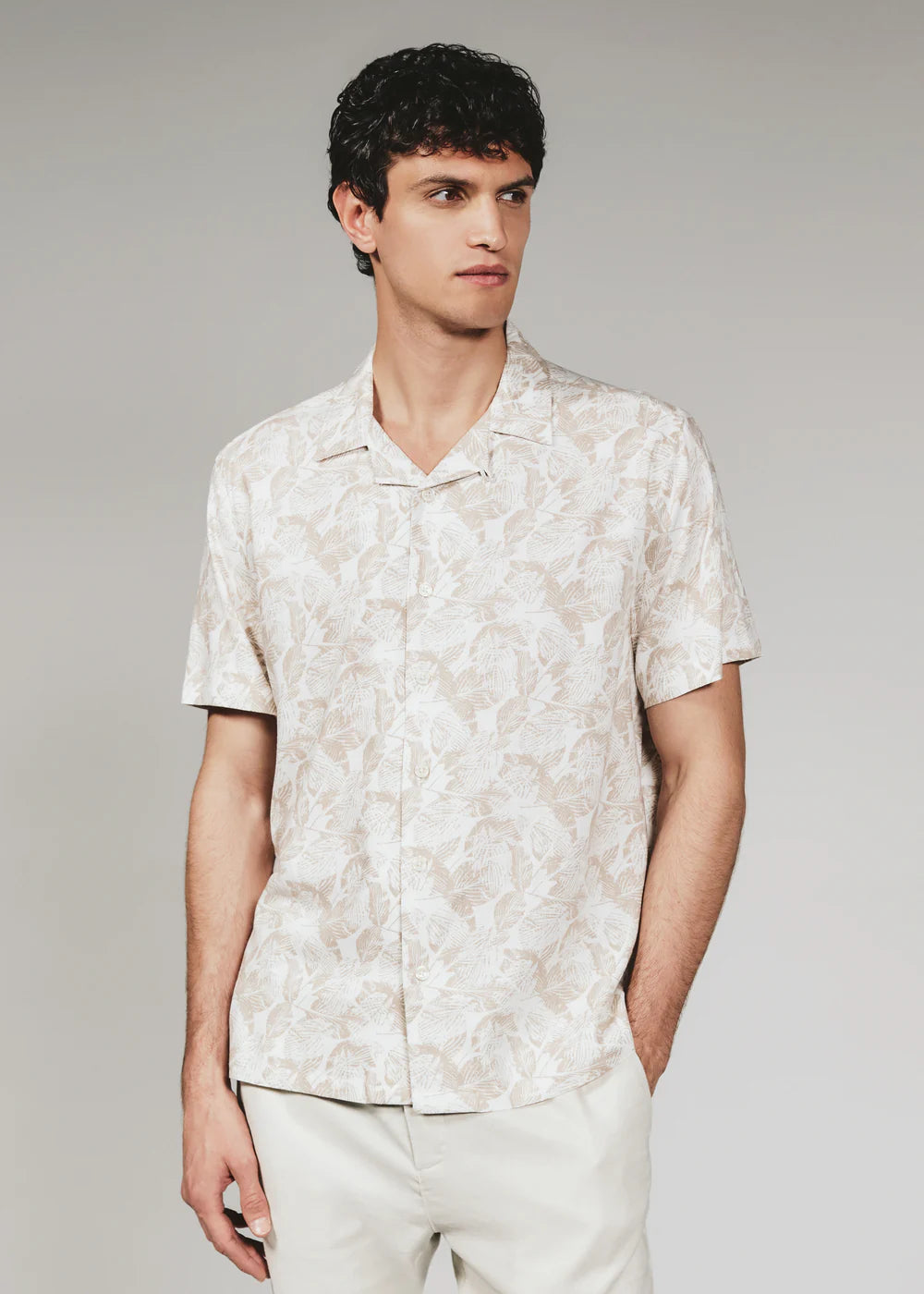 Aruba Floral Linen Camp Shirt - Taupe