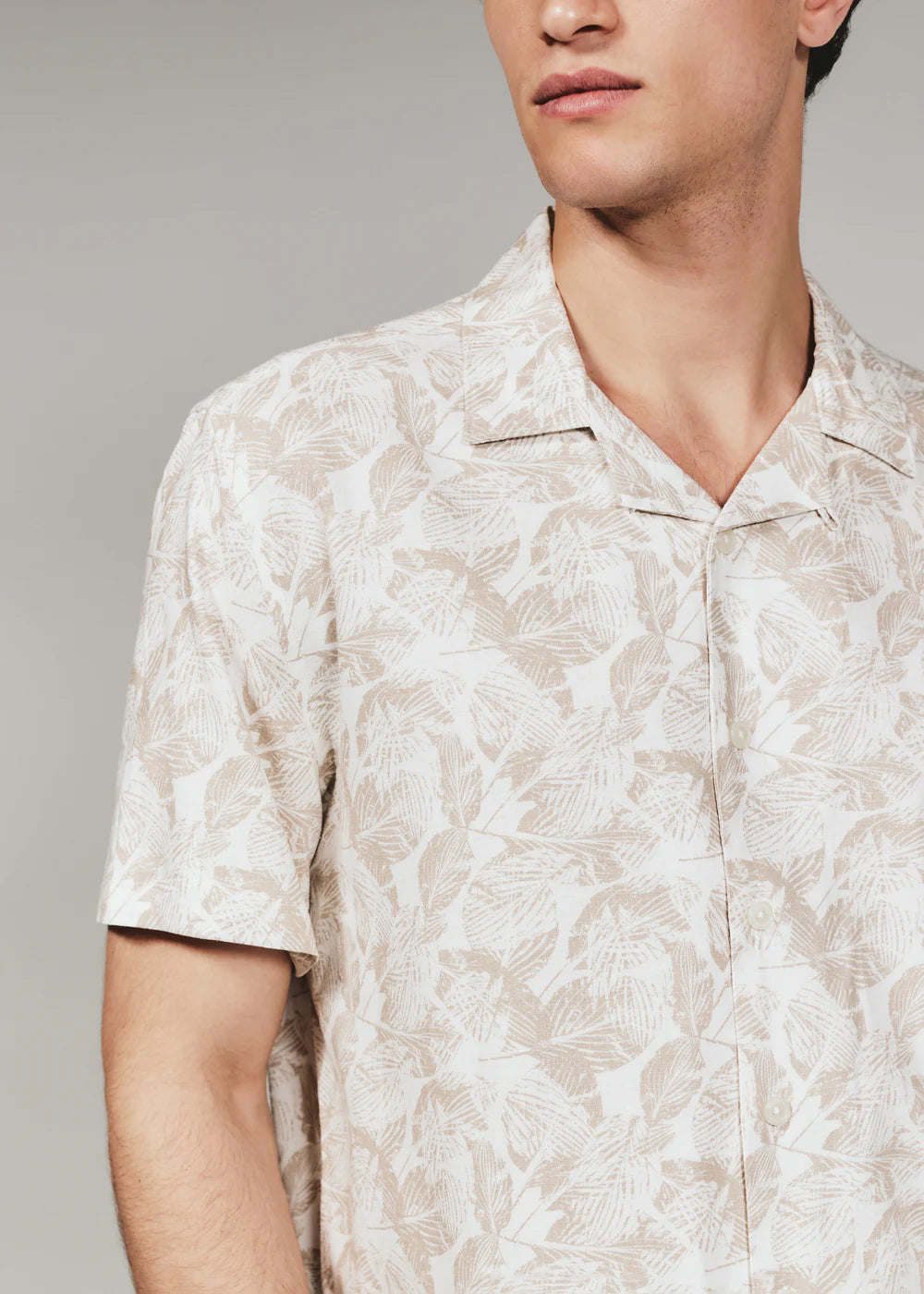 Aruba Floral Linen Camp Shirt - Taupe