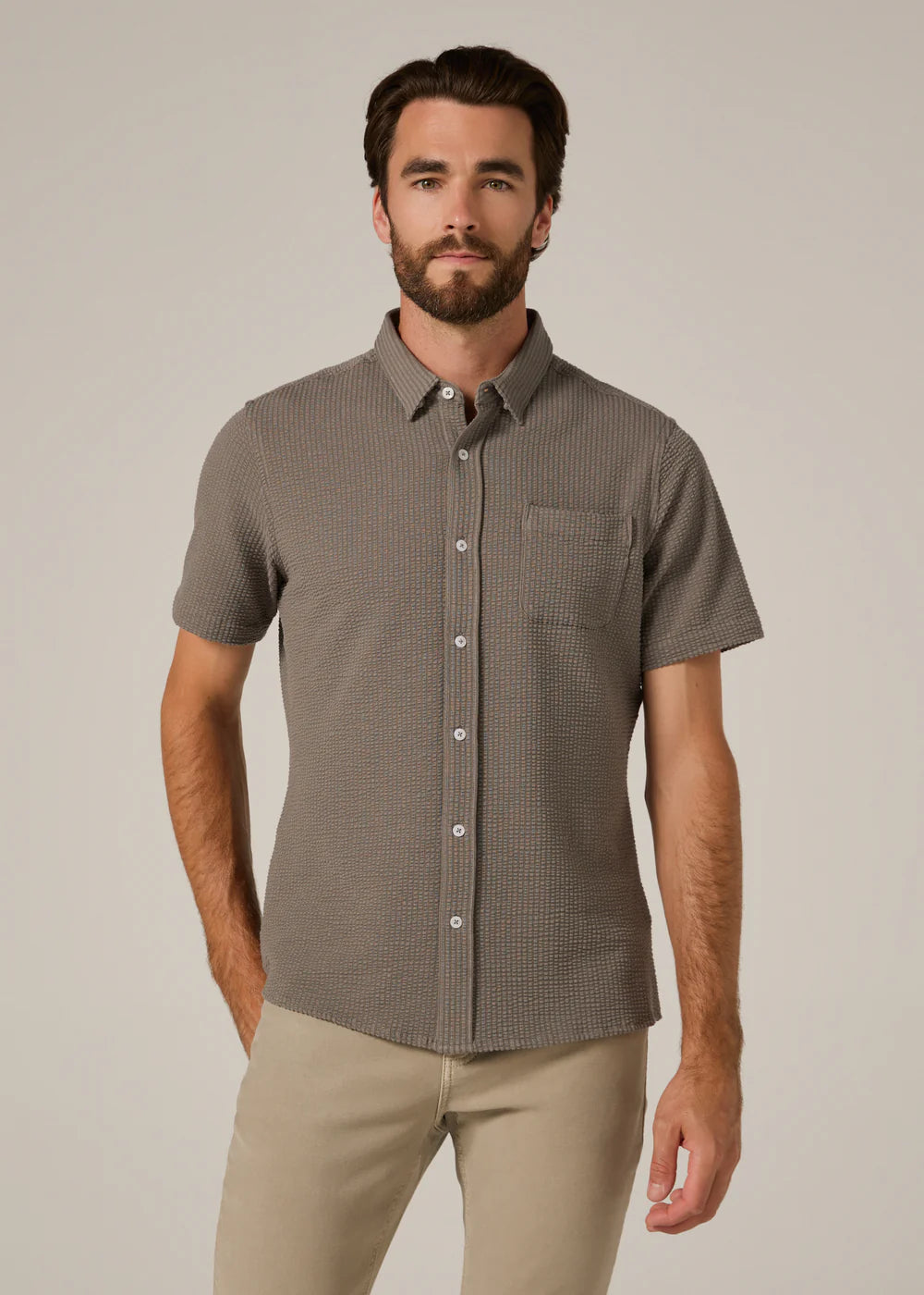 Bennet Seersucker Stretch Short-Sleeve Shirt – Steel Grey