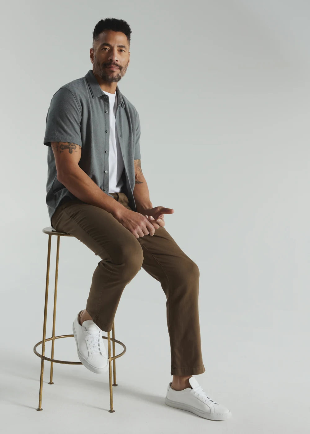 Rowan Coastal Cotton Stretch Short-Sleeve Shirt - Basil