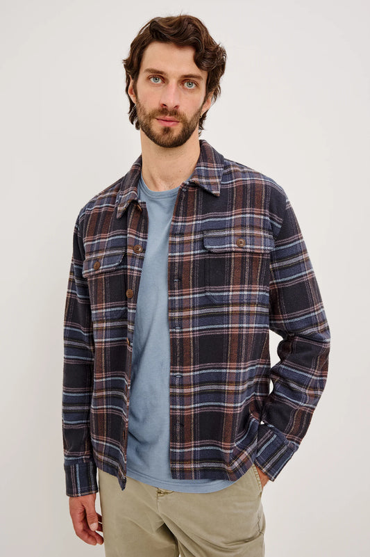 Stellan Brushed Cotton Overshirt – Night Sky Wood