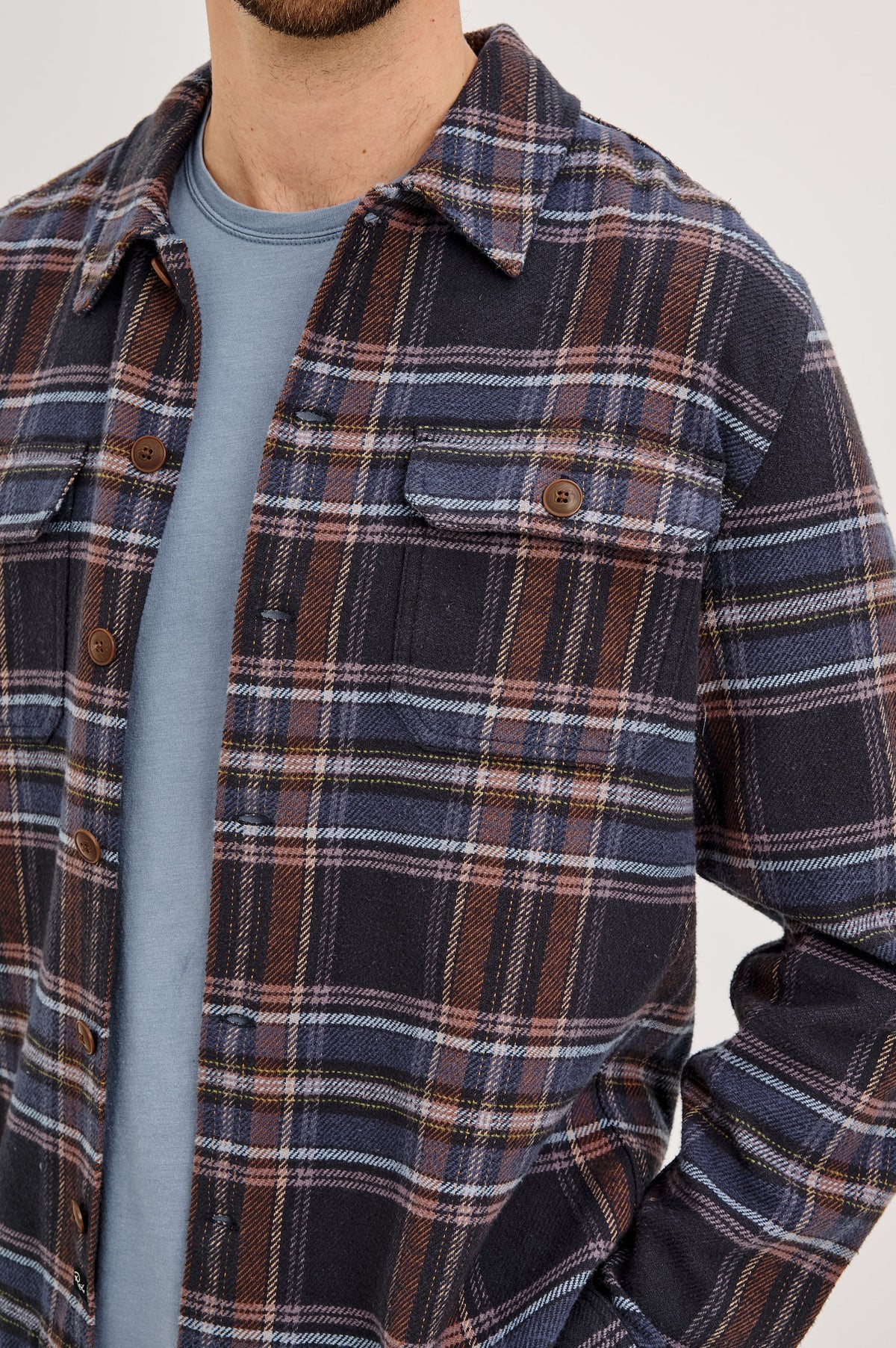 Stellan Brushed Cotton Overshirt – Night Sky Wood
