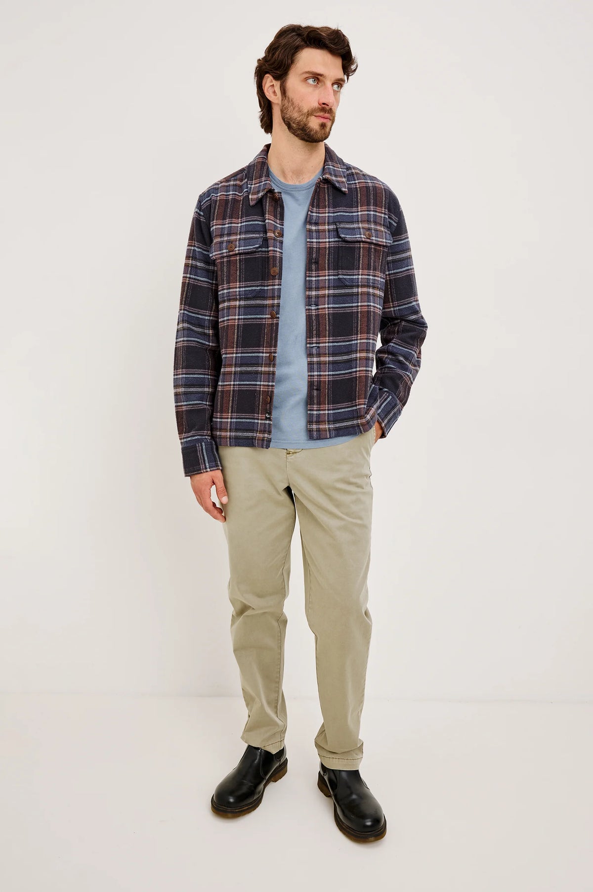 Stellan Brushed Cotton Overshirt – Night Sky Wood