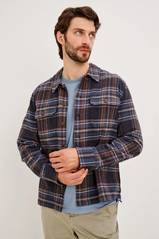 Stellan Brushed Cotton Overshirt – Night Sky Wood