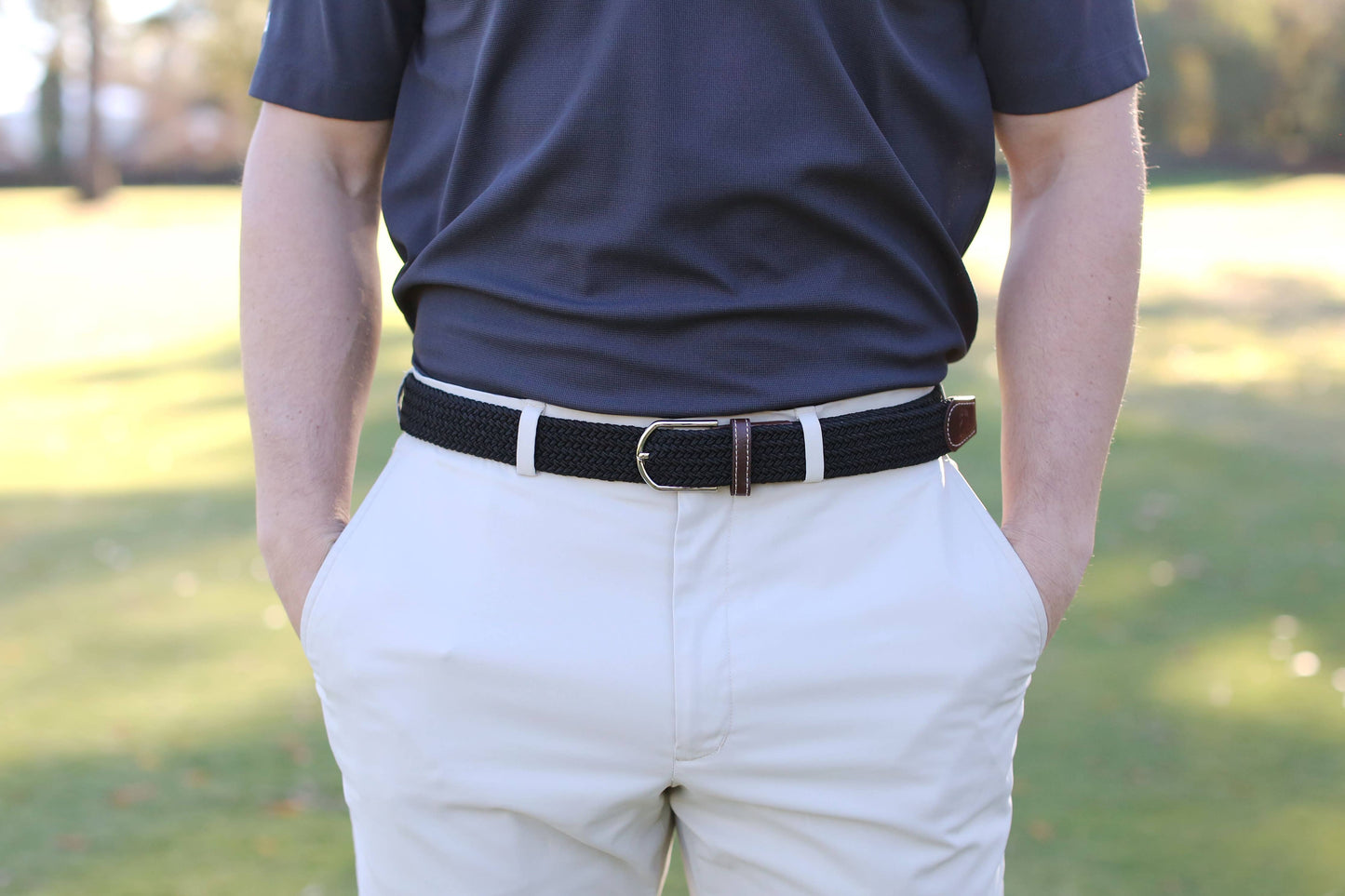 The Bethpage Solid Woven Stretch Belt - Black