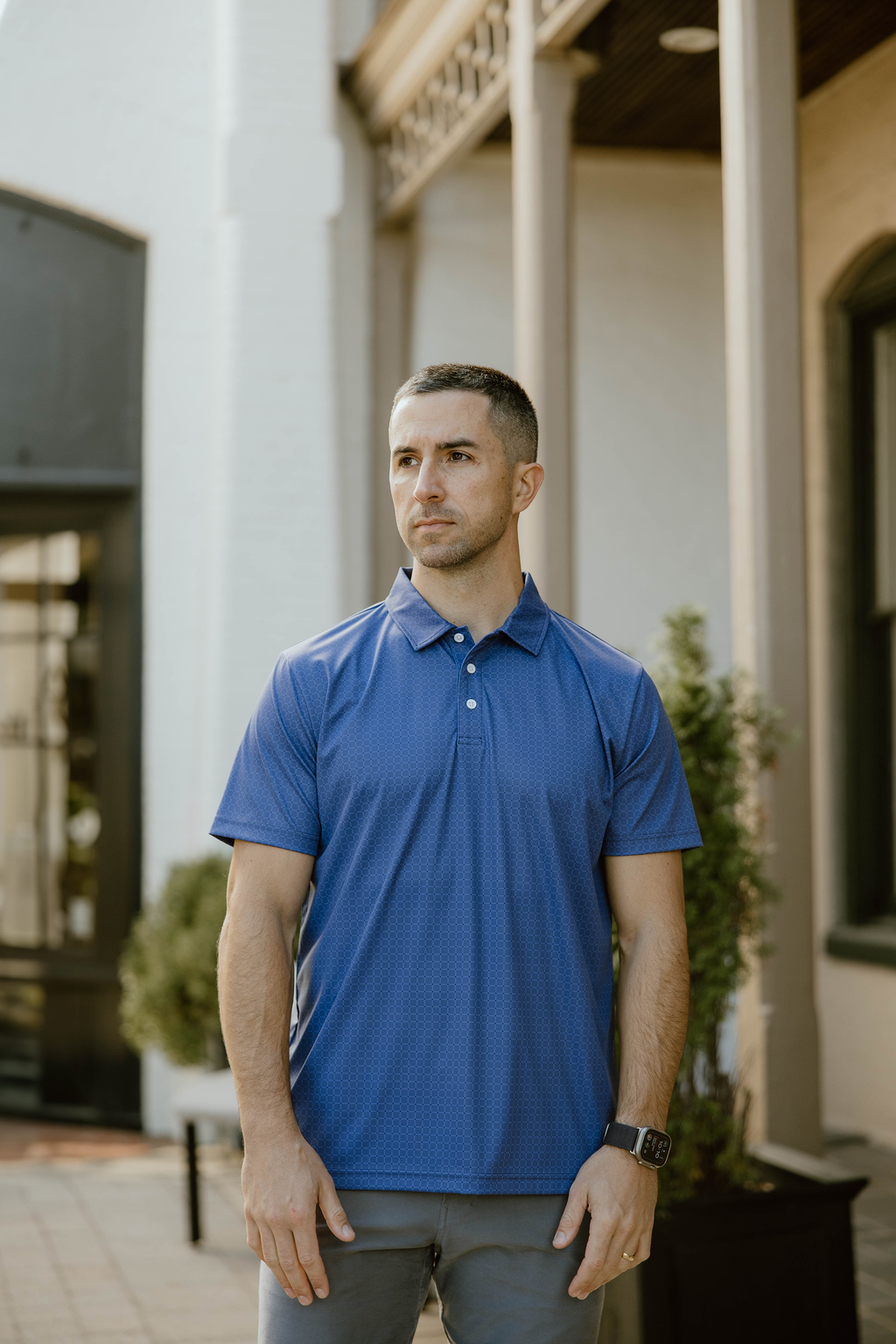 JD Buck Indigo Squares Performance Polo