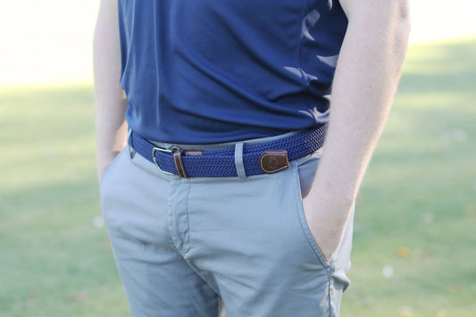 The Pebble Beach Solid Woven Stretch Belt - Navy