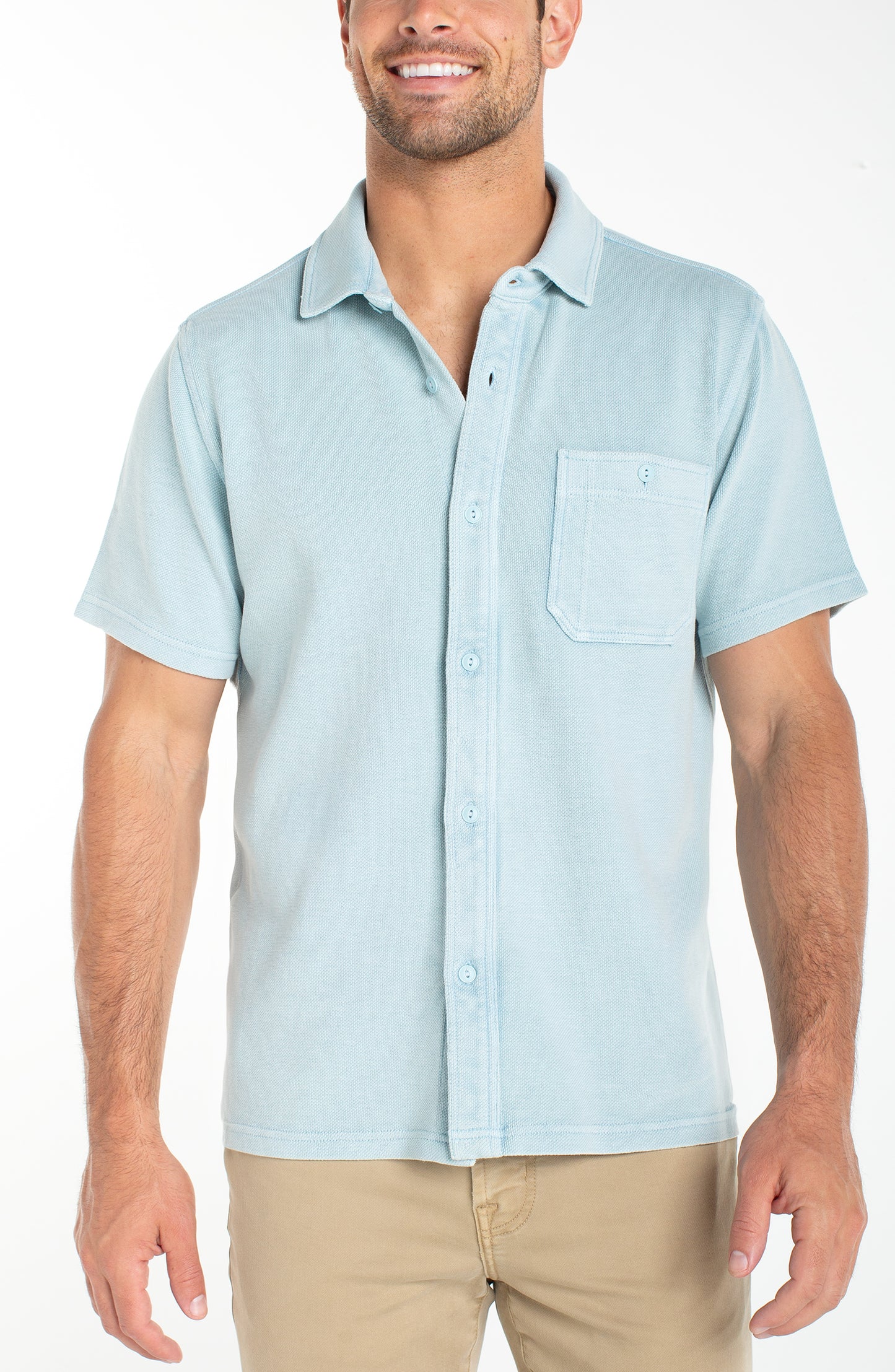 Textured Knit Short Sleeve Button-Up
