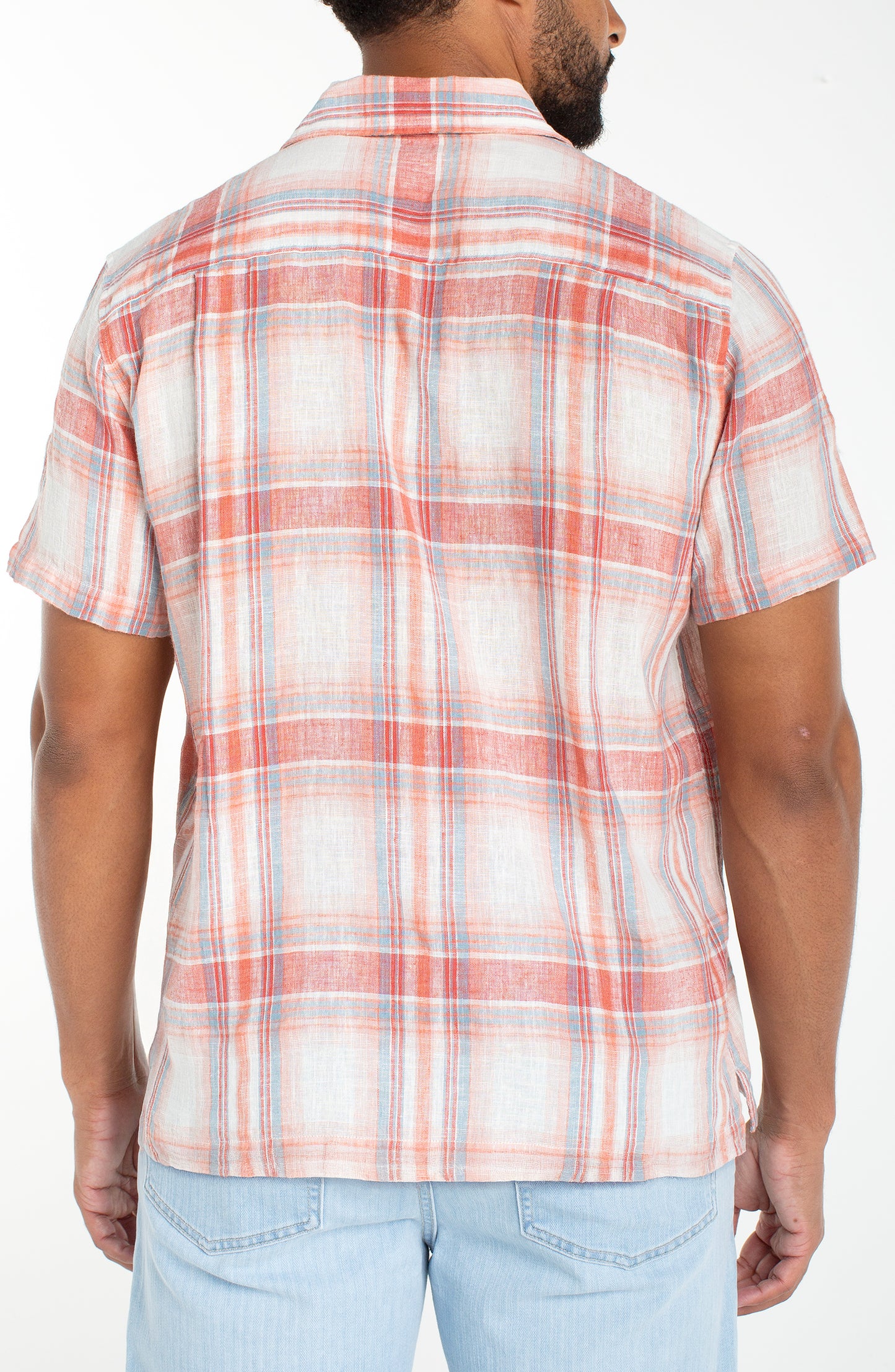 Plaid Linen Blend Short Sleeve Button-Up