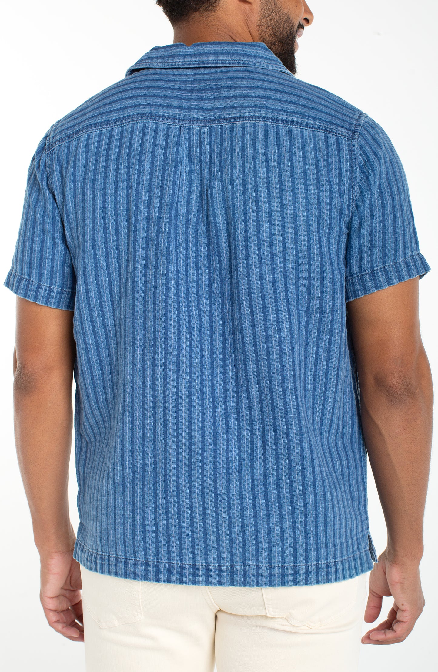 Indigo Stripe Cotton Camp Shirt