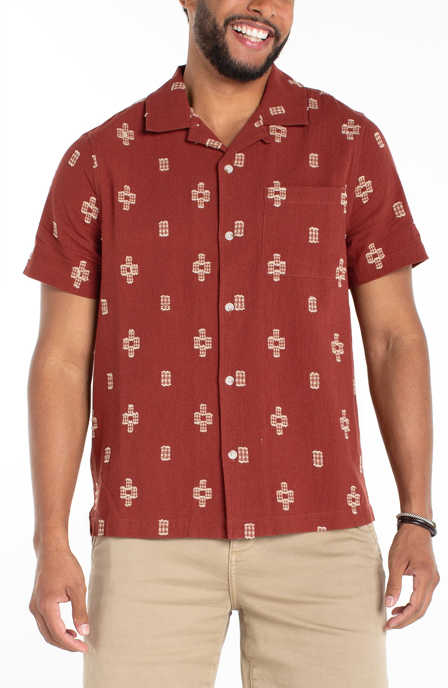Textured Cotton Jacquard Camp Shirt