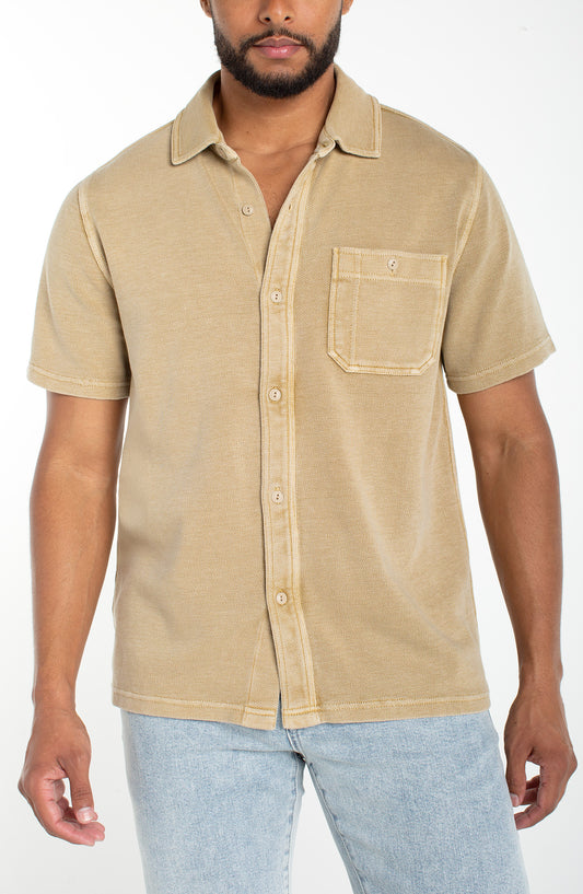 Textured Knit Short Sleeve Button-Up
