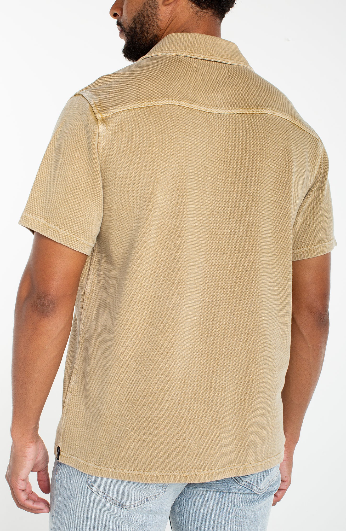 Textured Knit Short Sleeve Button-Up