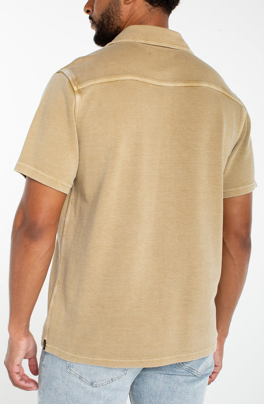 Textured Knit Short Sleeve Button-Up