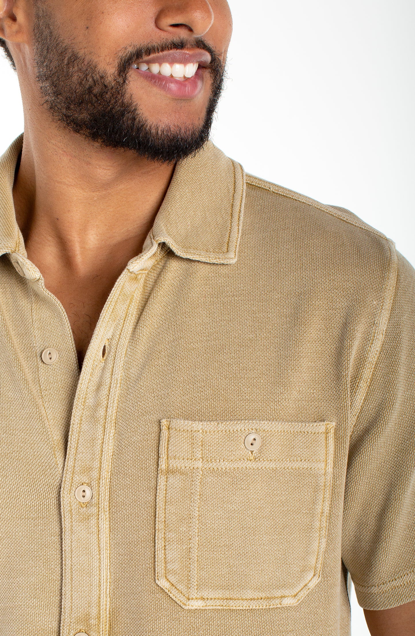 Textured Knit Short Sleeve Button-Up