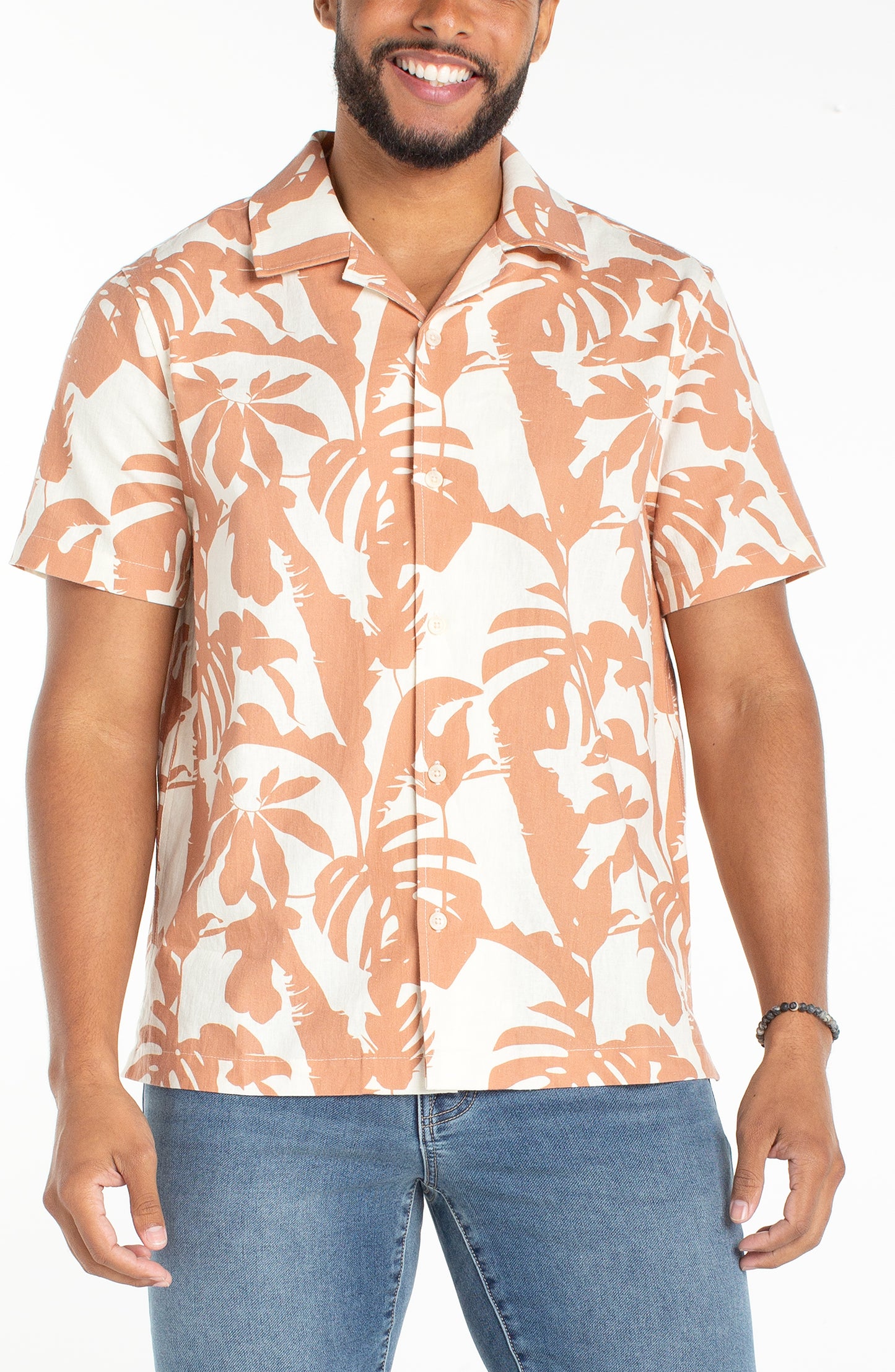 Floral Printed Linen Blend Camp Shirt