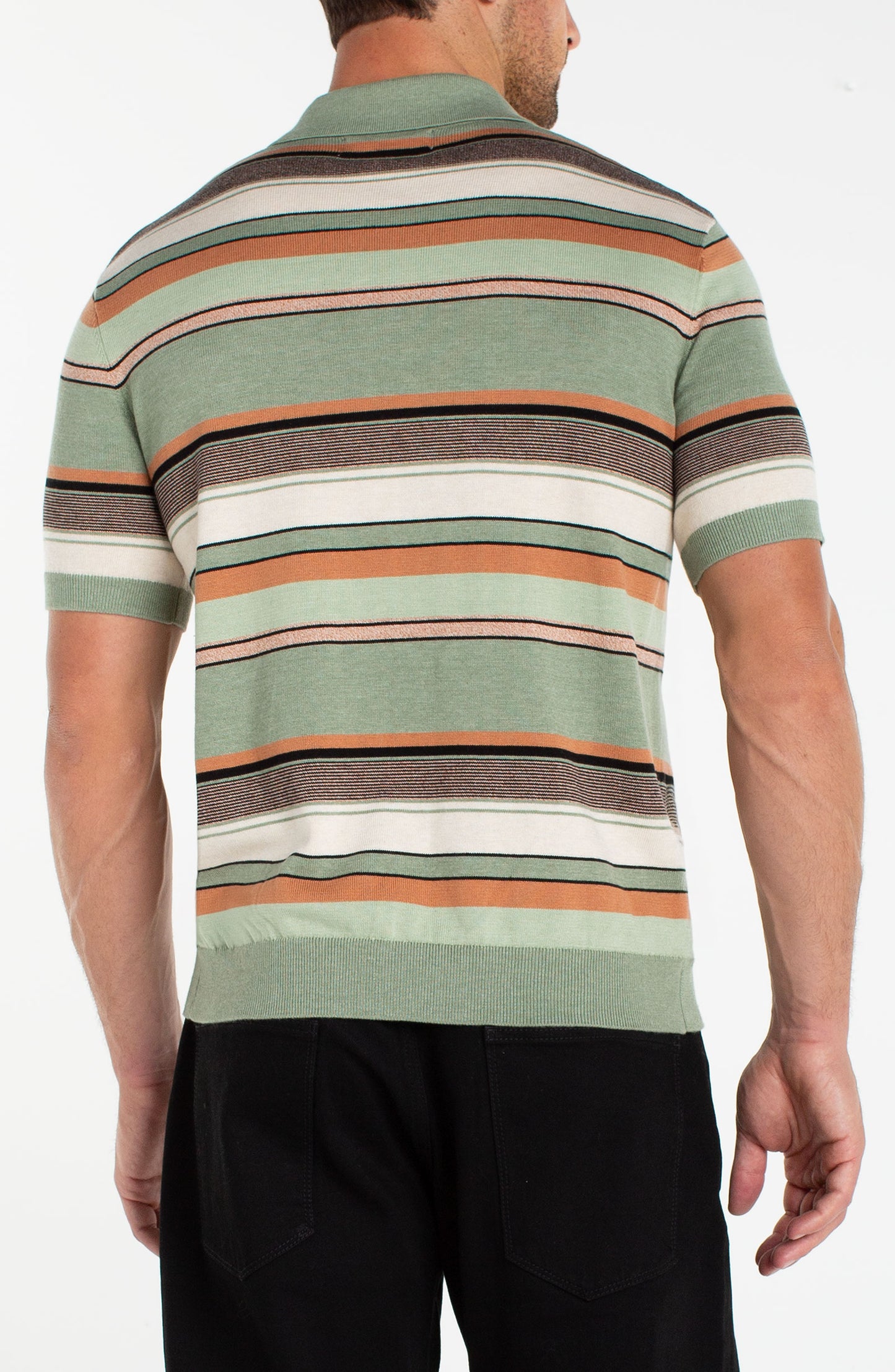 Striped Johnny Collar Sweater Polo