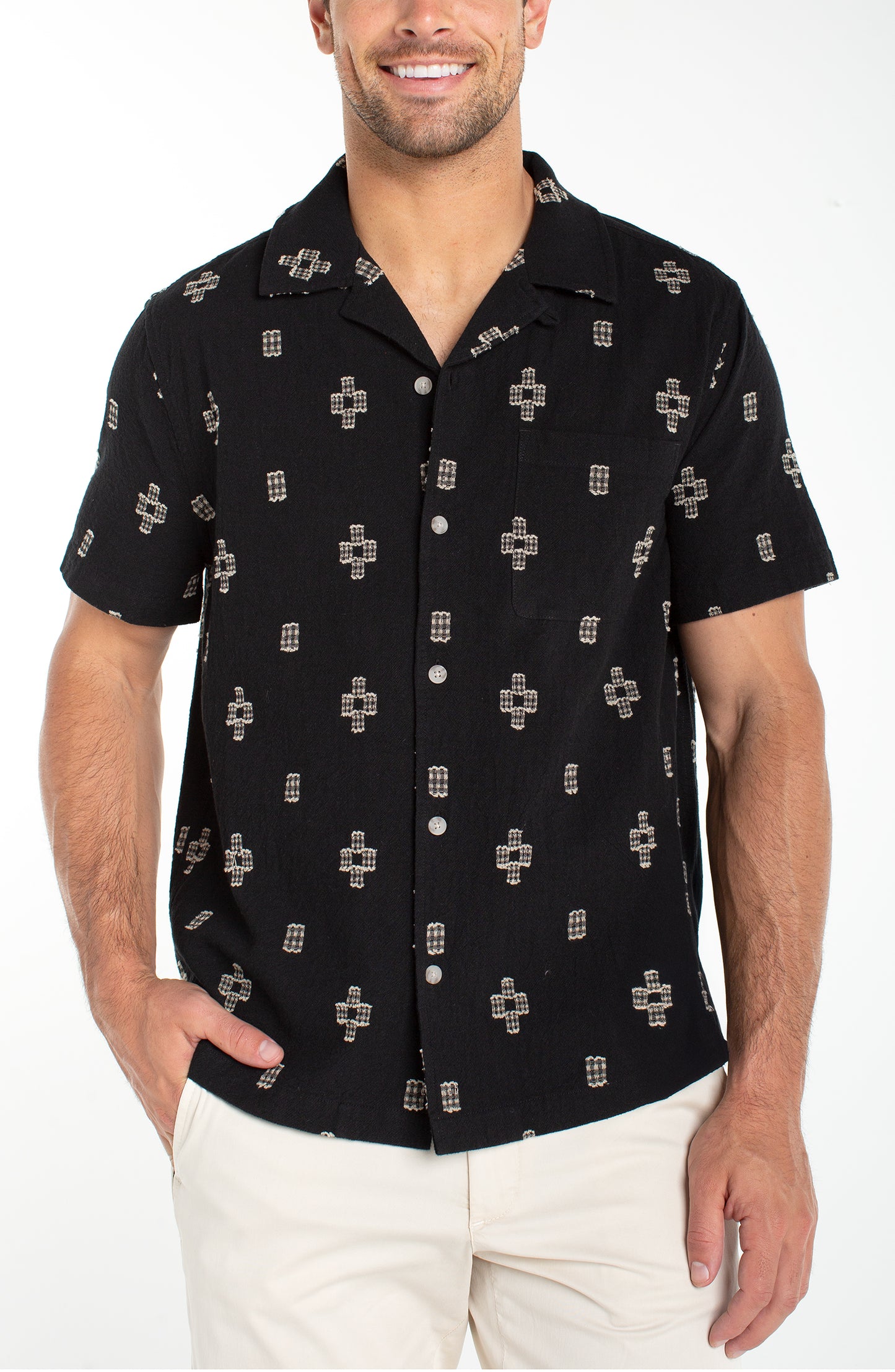 Textured Cotton Jacquard Camp Shirt