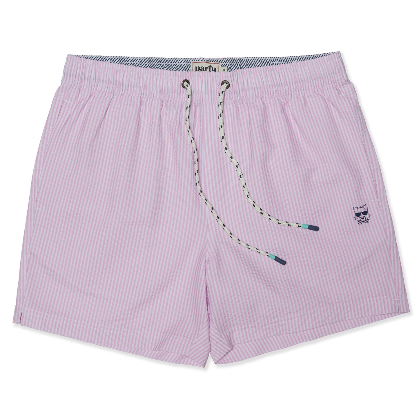 Party Pants Pink Striped Seersucker 5" Swim Trunks