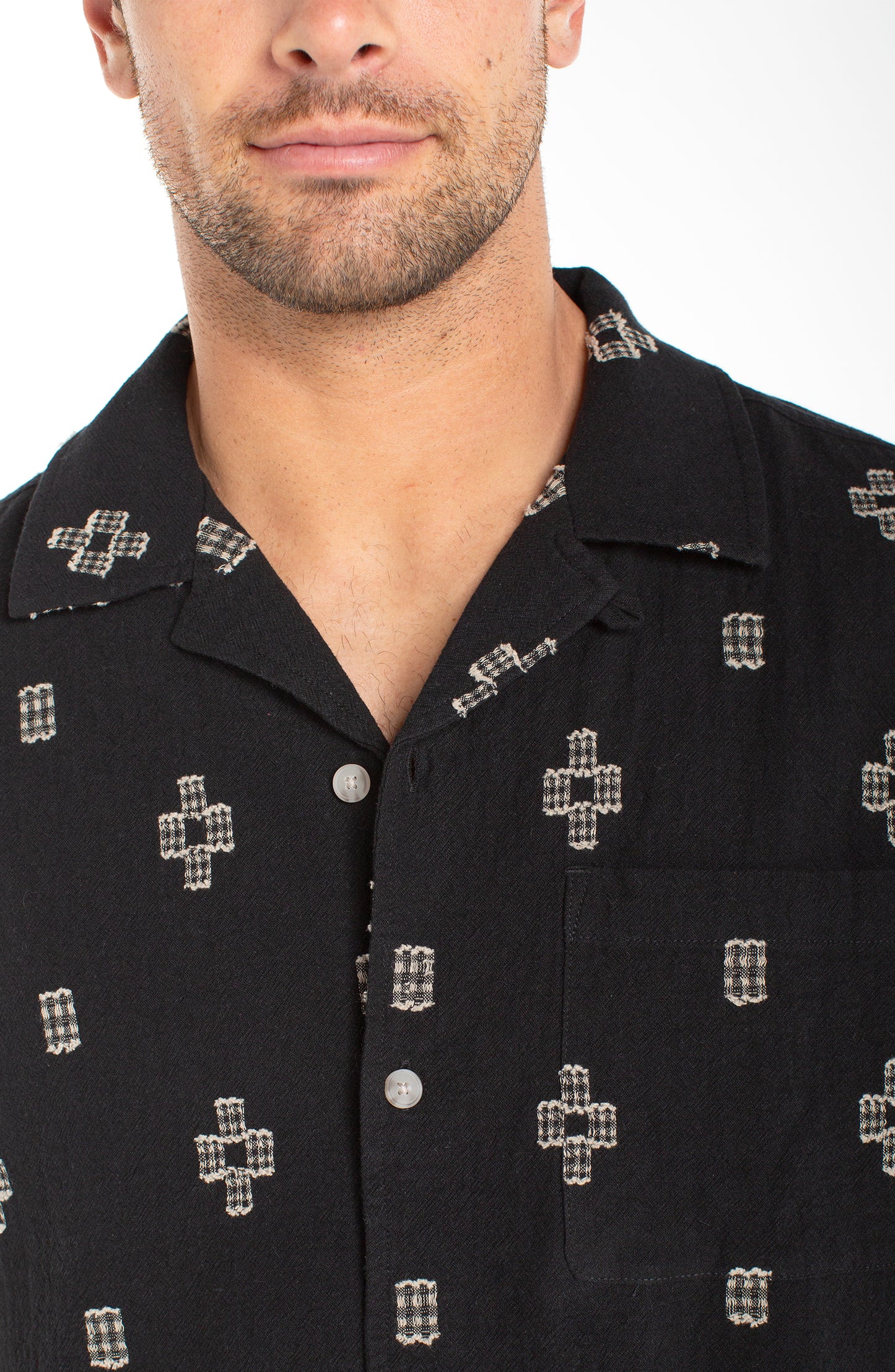 Textured Cotton Jacquard Camp Shirt