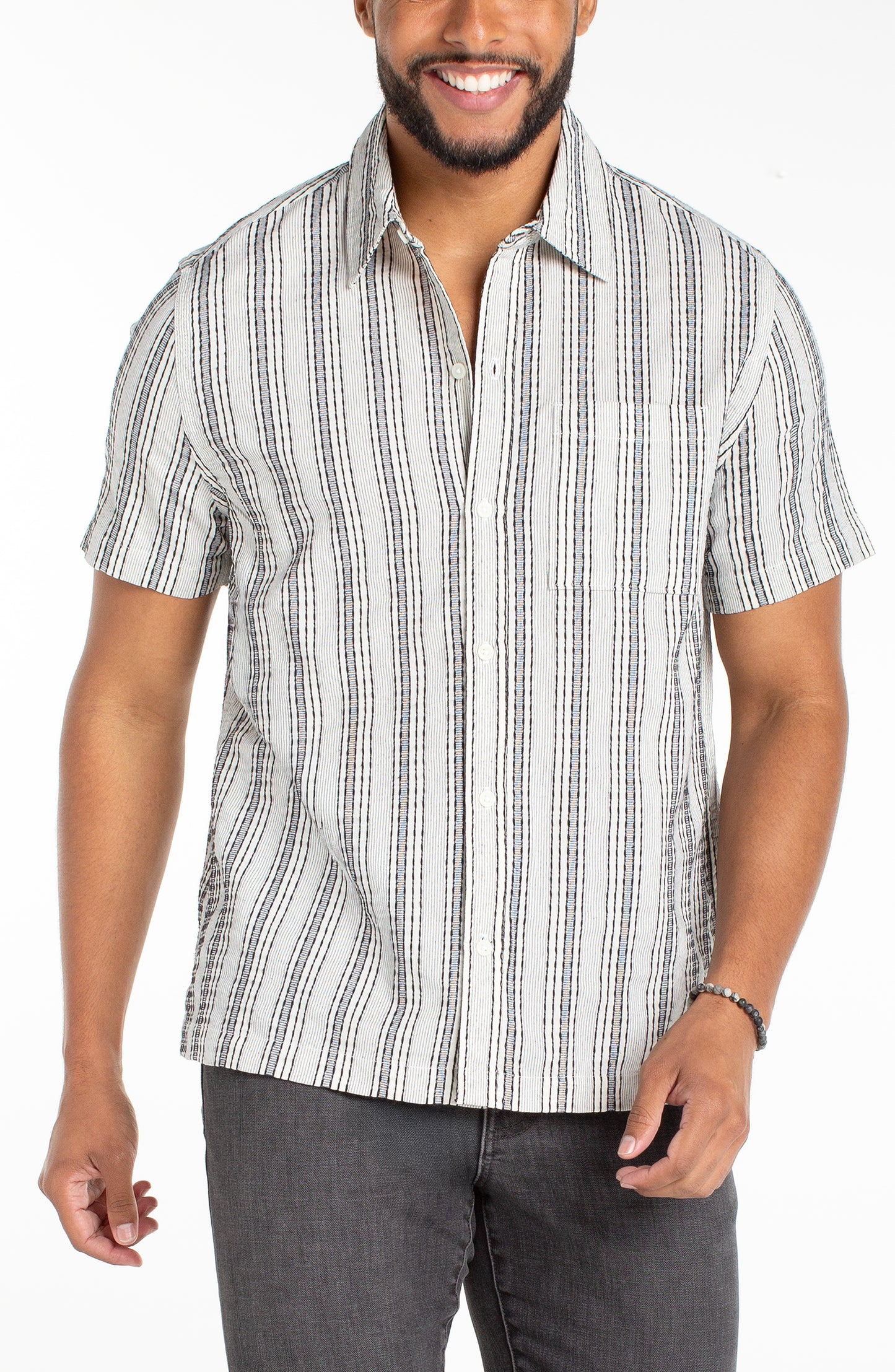 Multi Stripe Dobby Short Sleeve Button-Up