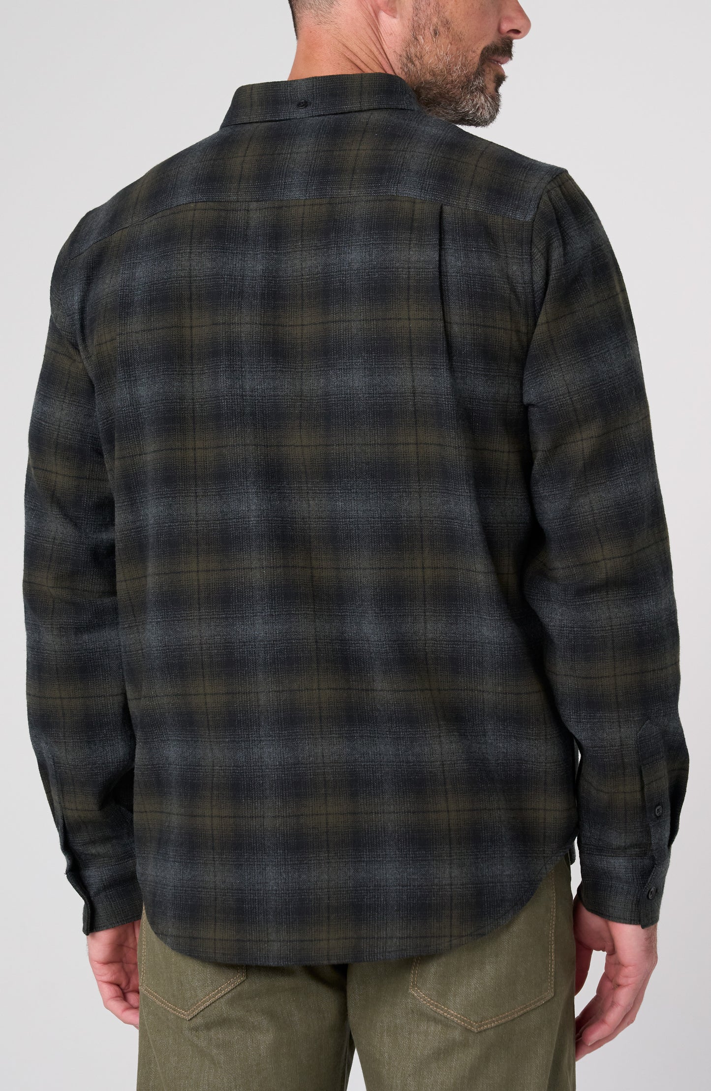 Long-Sleeve Button-Up Shirt – Olive/Black/Grey Multi