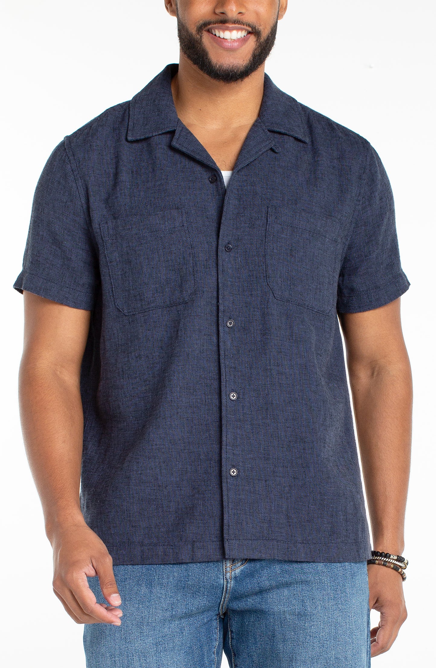 Chambray Linen Blend Camp Shirt