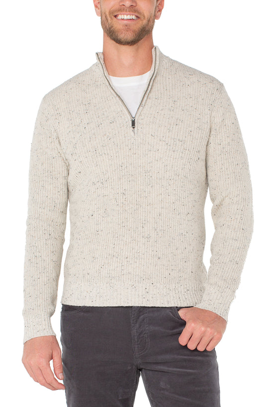 Diamond Pattern Quarter Zip Pullover - Cream