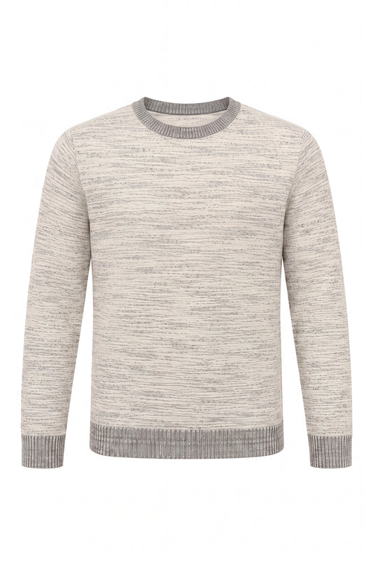 Long-Sleeve Crew Neck Sweater – Cream/Deep Earth