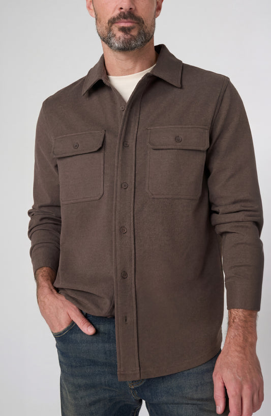 Knit Long-Sleeve Button-Up Shirt with Flap Pockets – Deep Earth
