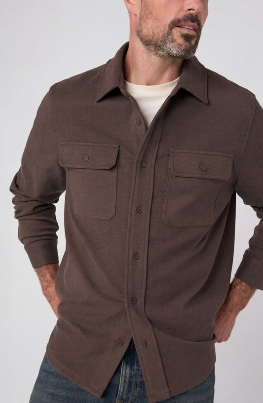 Knit Long-Sleeve Button-Up Shirt with Flap Pockets – Deep Earth