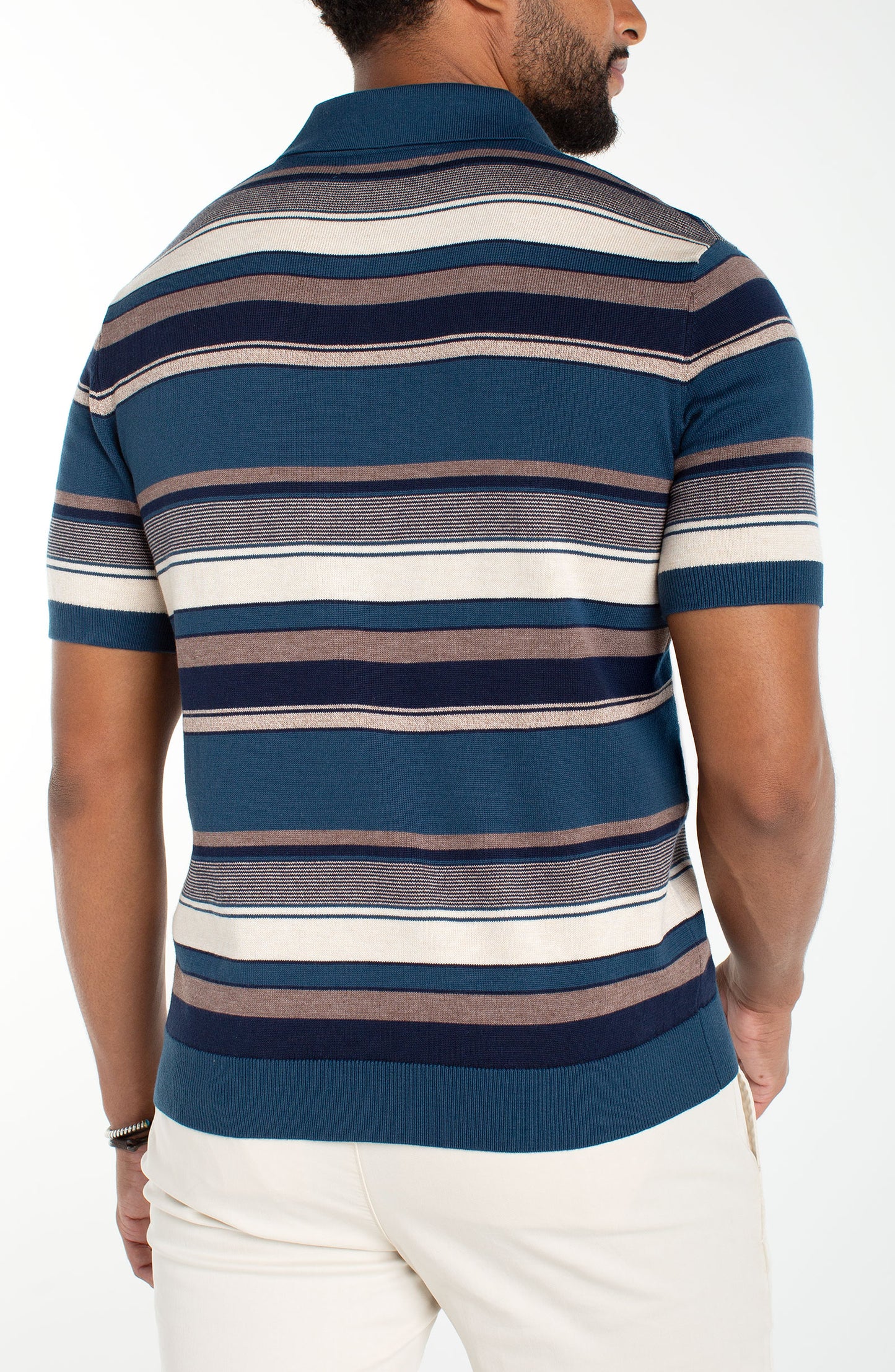 Striped Johnny Collar Sweater Polo