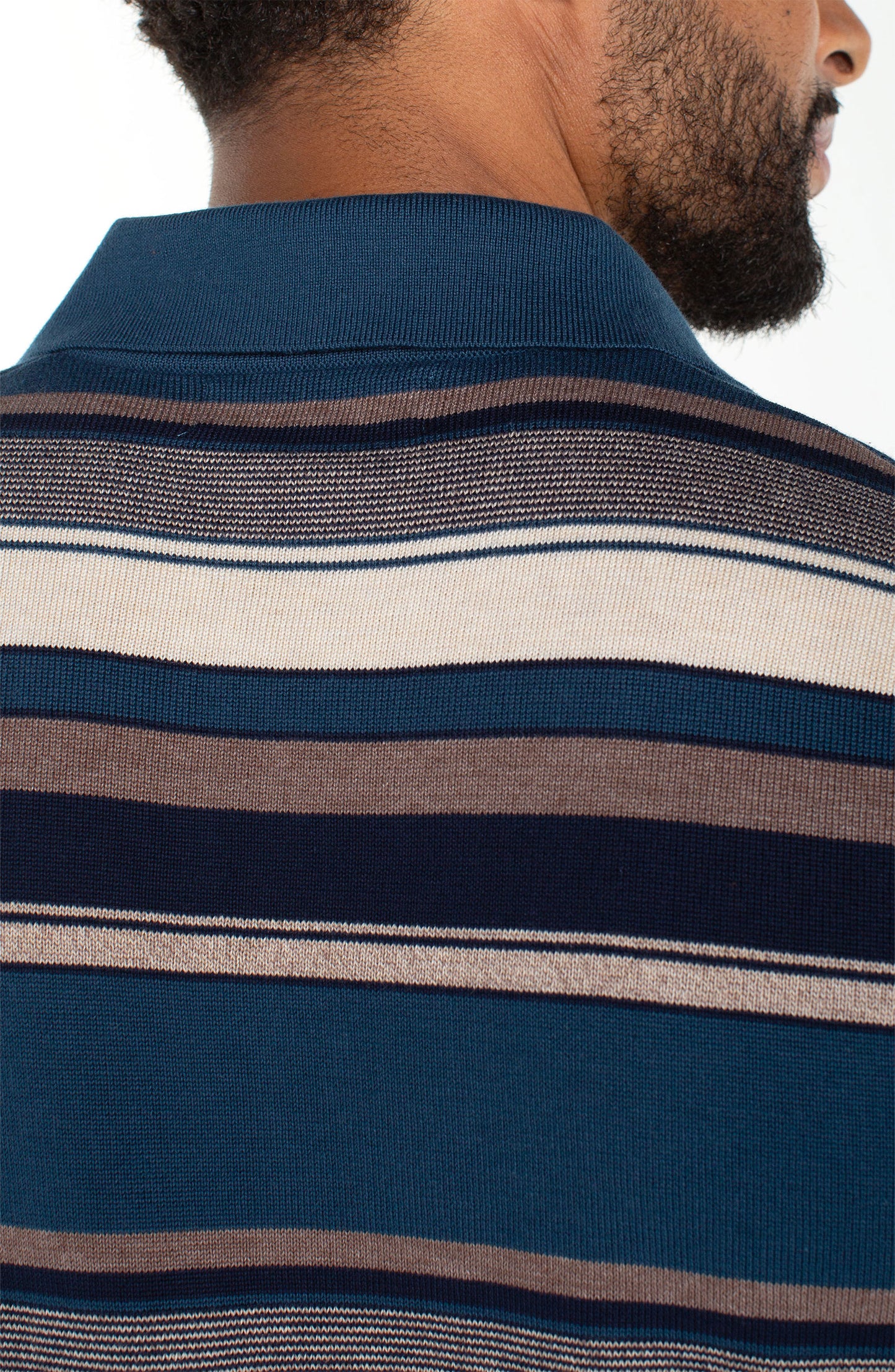 Striped Johnny Collar Sweater Polo