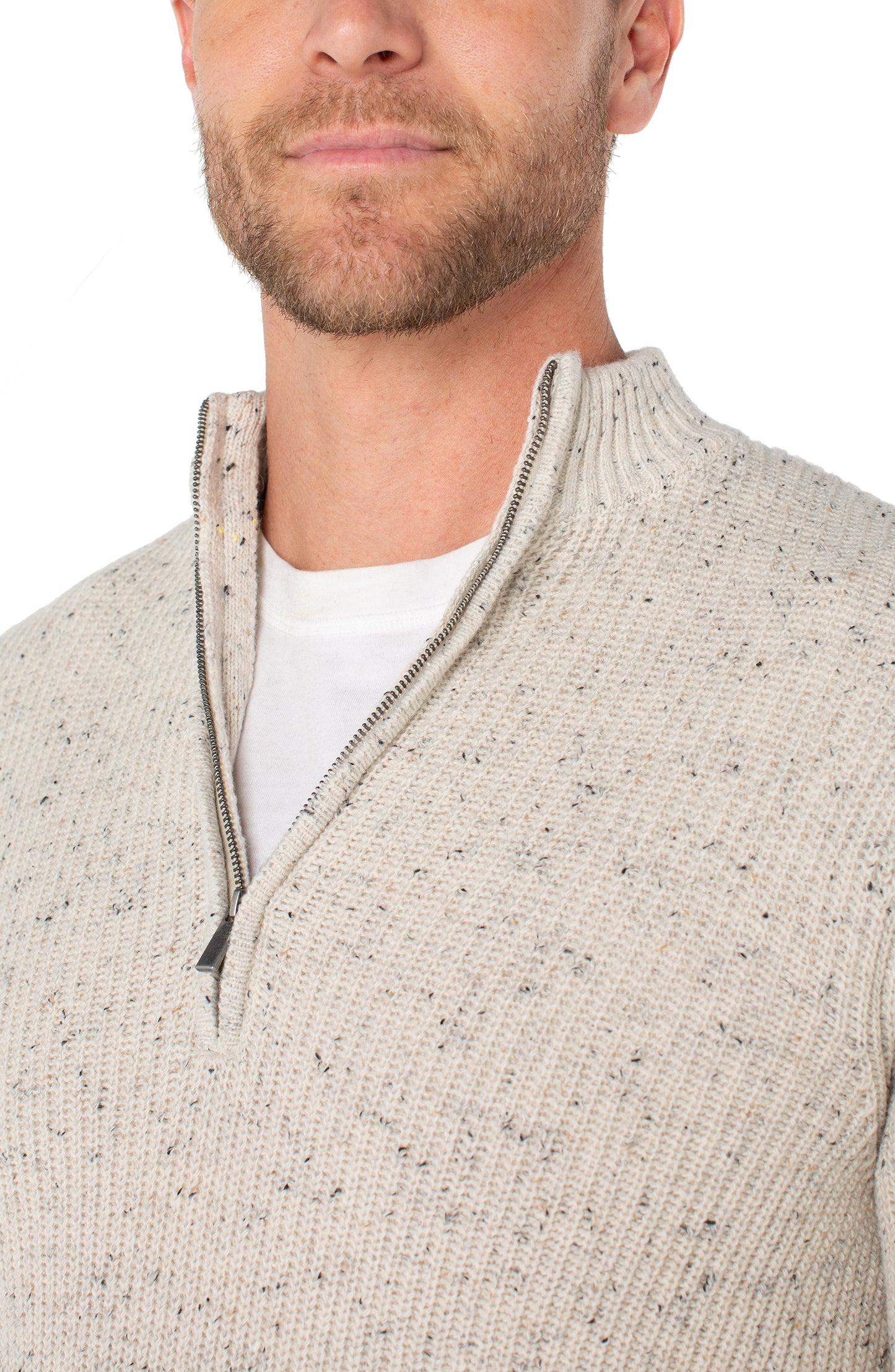 Diamond Pattern Quarter Zip Pullover - Cream