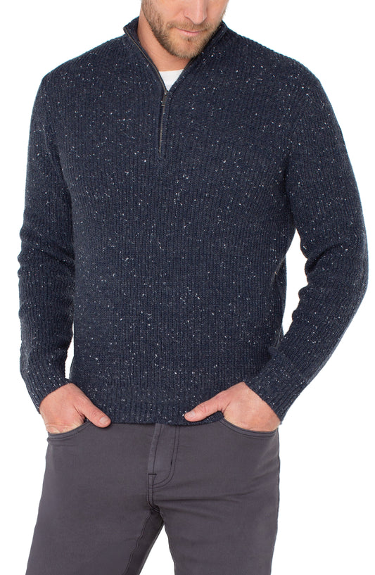 Diamond Pattern Quarter Zip Pullover - Indigo blue