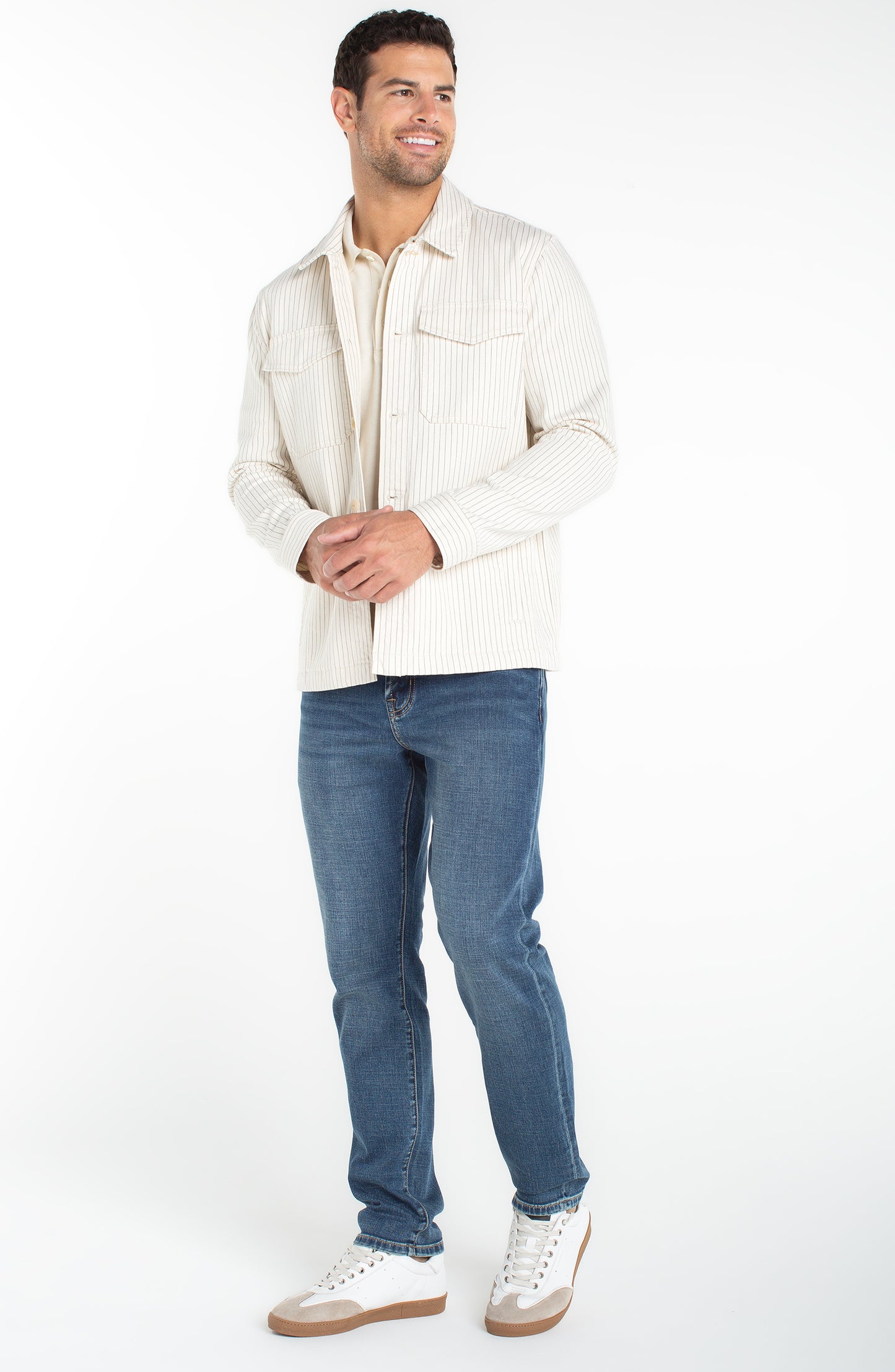 Pinstripe Denim Shirt Jacket