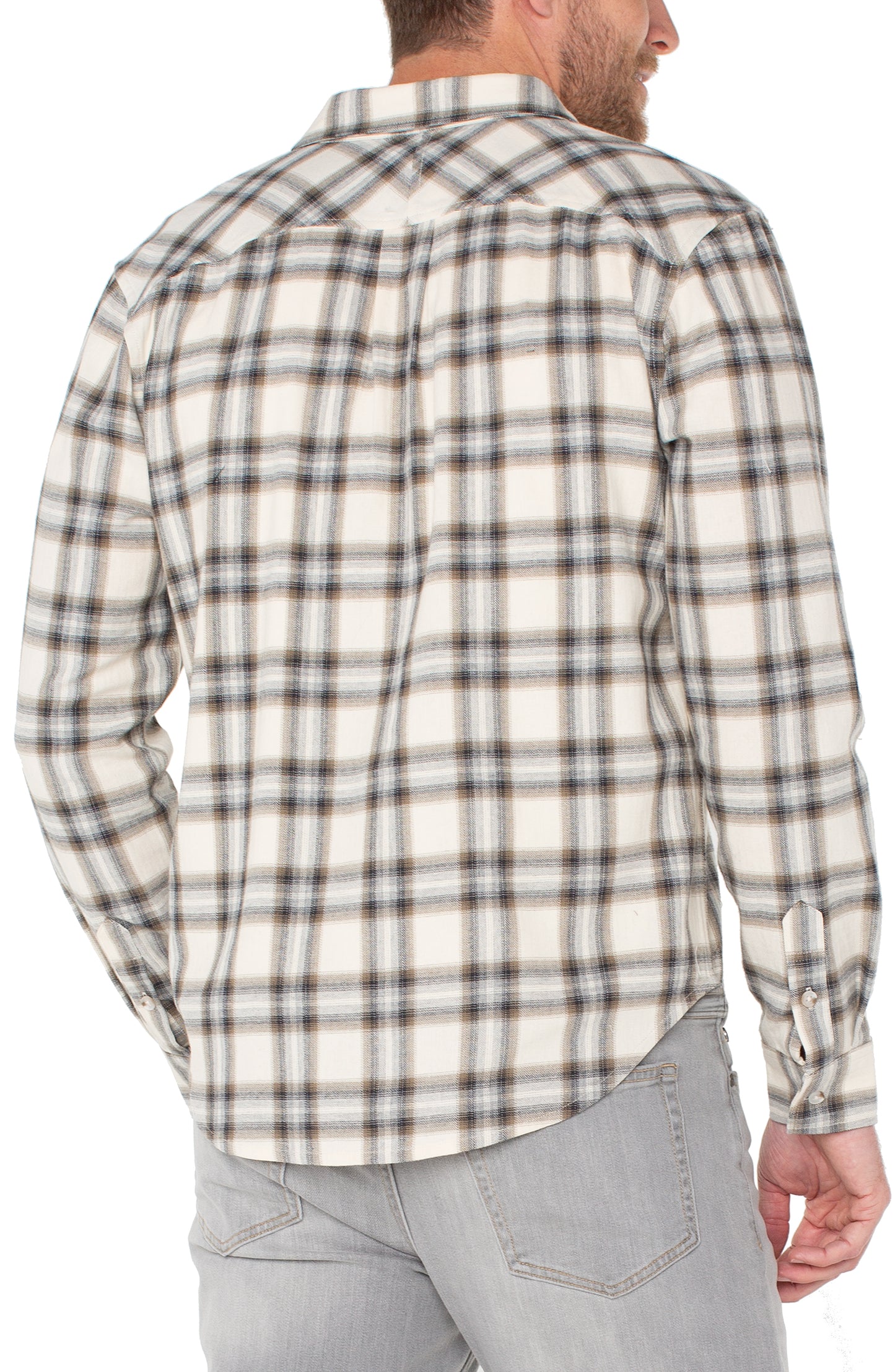 Curved Yoke Long Sleeve Button-Up